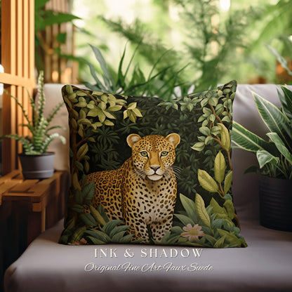 Jungle Pillow Woven Gothic | Dark Academia William Morris Inspired Leopard Pillow Aesthetic Medieval Woven Pillow Victorian Gothic Gifts |