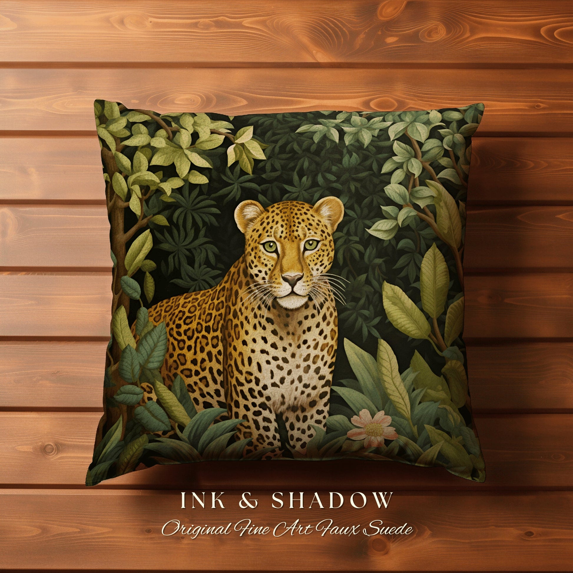 Jungle Pillow Woven Gothic | Dark Academia William Morris Inspired Leopard Pillow Aesthetic Medieval Woven Pillow Victorian Gothic Gifts |