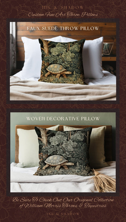 Woodland Gothic Botanical Tortoise Pillow | Whimsical Pillow William Morris Inspired Boho Turtle Pillow Fairy Aesthetic Pillow Cottagecore