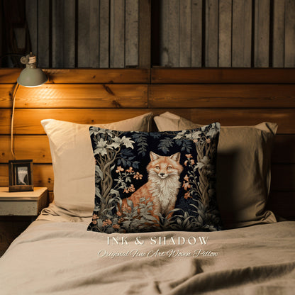 Fairycore Woven Throw Pillow | Dark Academia William Morris Inspired Pillow Aesthetic Medieval Woven Pillow Victorian Gothic Fox Botanical |