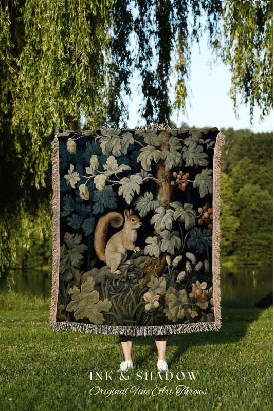 Floral Gothic Blanket Vintage | Cottagecore Folk Art Blanket Woven Tapestry William Morris Throw Dark Woodland Gothic Aesthetic Bedding Boho