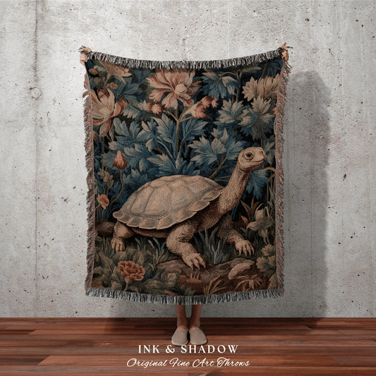 Autumn Aesthetic Woven Tortoise Throw | Woodland Folklore Blanket Woven Tapestry William Morris Style Woodland Decor Cottagegoth Aesthetic