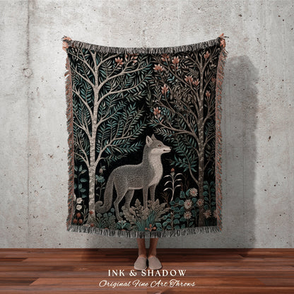 Woodland Gothic Scandinavian Folk Blanket | Danish Pastel Wolf Blanket Woven Tapestry William Morris Style Woodland Goth Dark Cottagecore |