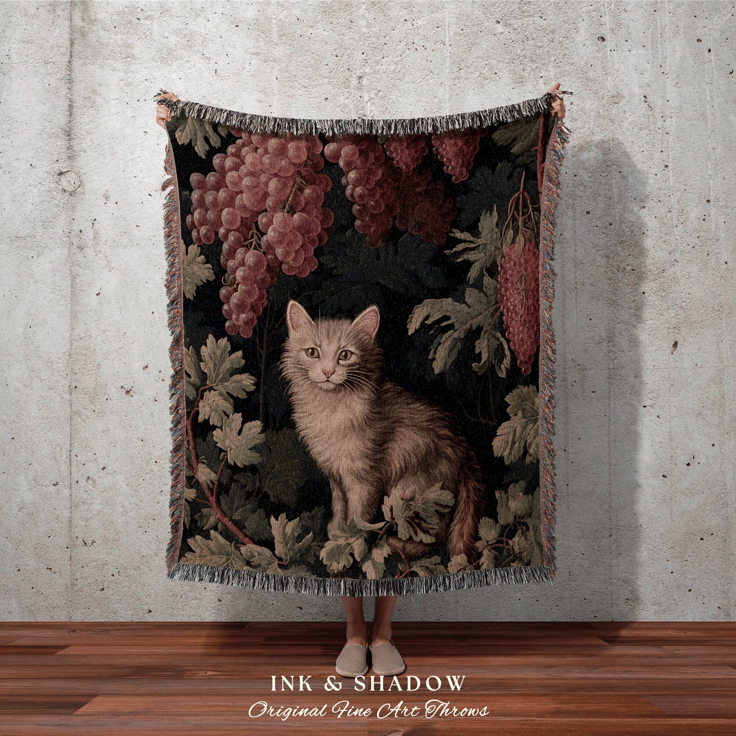 Woven Cat Tapestry Victorian Blanket | Woven Throw Black Cat Painting Pastel Decor Indie Aesthetic Dorm Room Tapestry Blanket Cute Cat Art |