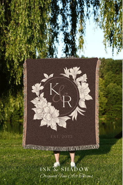 Monogram Blanket Woven | Personalized Last Name Gift Blanket Minimalist Wedding Monogram Custom Anniversary His and Hers Initials Tapestry |