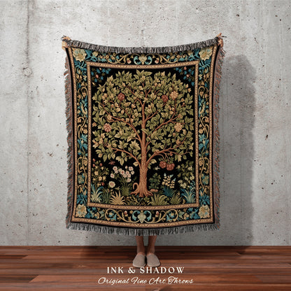 Medieval Tree Blanket | Maximalist William Morris Inspired Throw Botanical Tapestry Medieval Aesthetic Nordic Tapestry Renaissance Decor