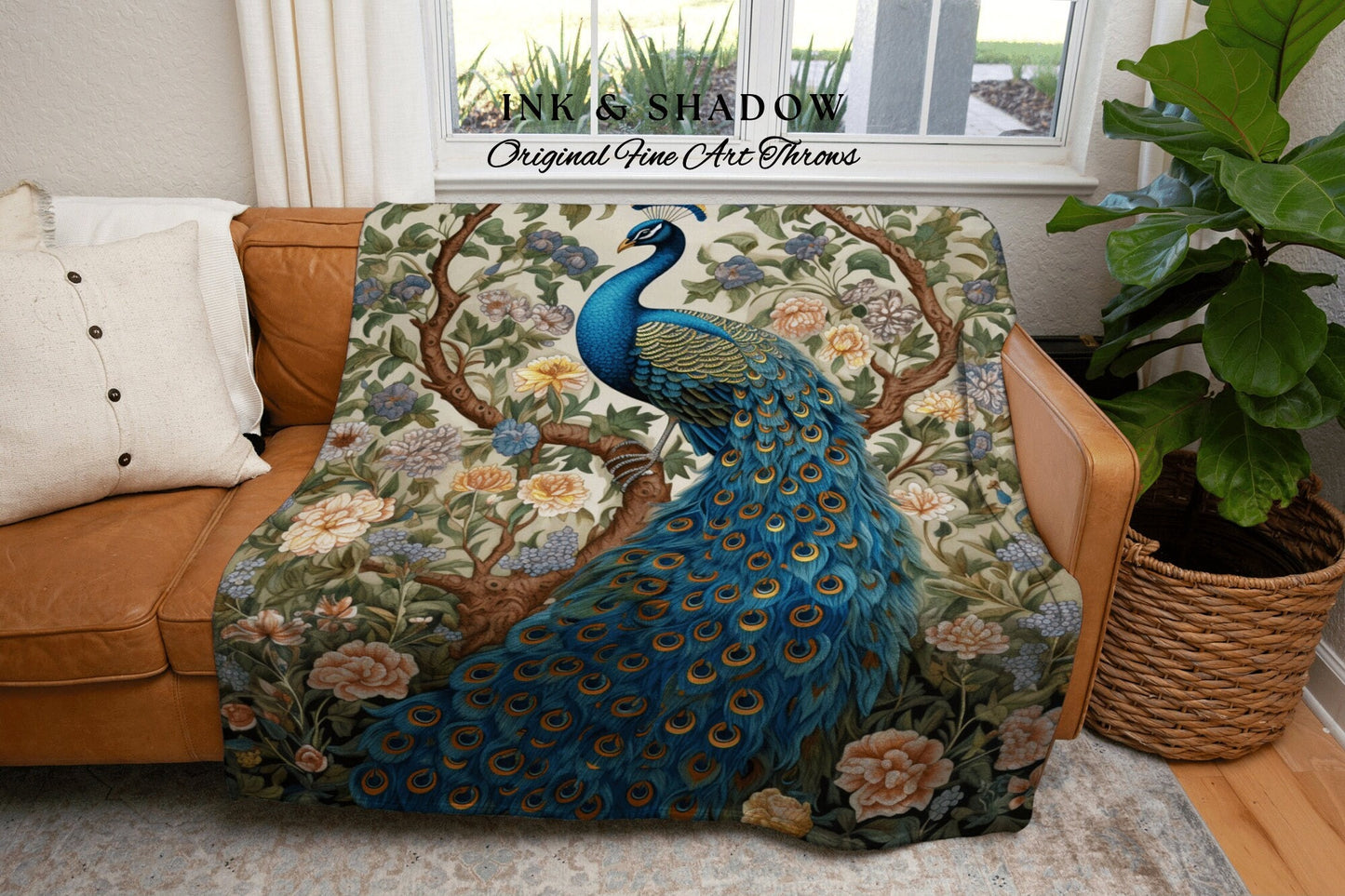 Maximalism Inspired Woven Throw | Maximalist Fairy Core Room Decor Woven Blanket William Morris Style Pastel Victorian Peacock Throw Blanket