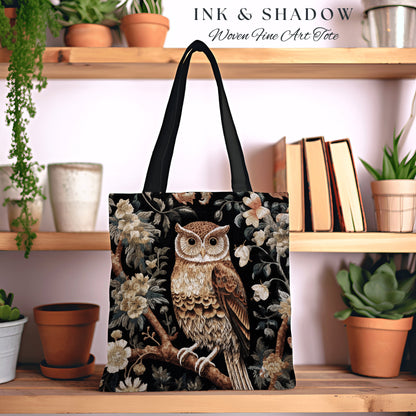 Owl Tapestry Tote Woven Bag | William Morris Inspired Tote Bag Aesthetic Botanical Tapestry Tote Woven Victorian Fairy Core Owl Tote Boho |