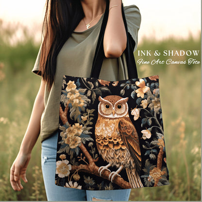 Owl Tapestry Tote Woven Bag | William Morris Inspired Tote Bag Aesthetic Botanical Tapestry Tote Woven Victorian Fairy Core Owl Tote Boho |