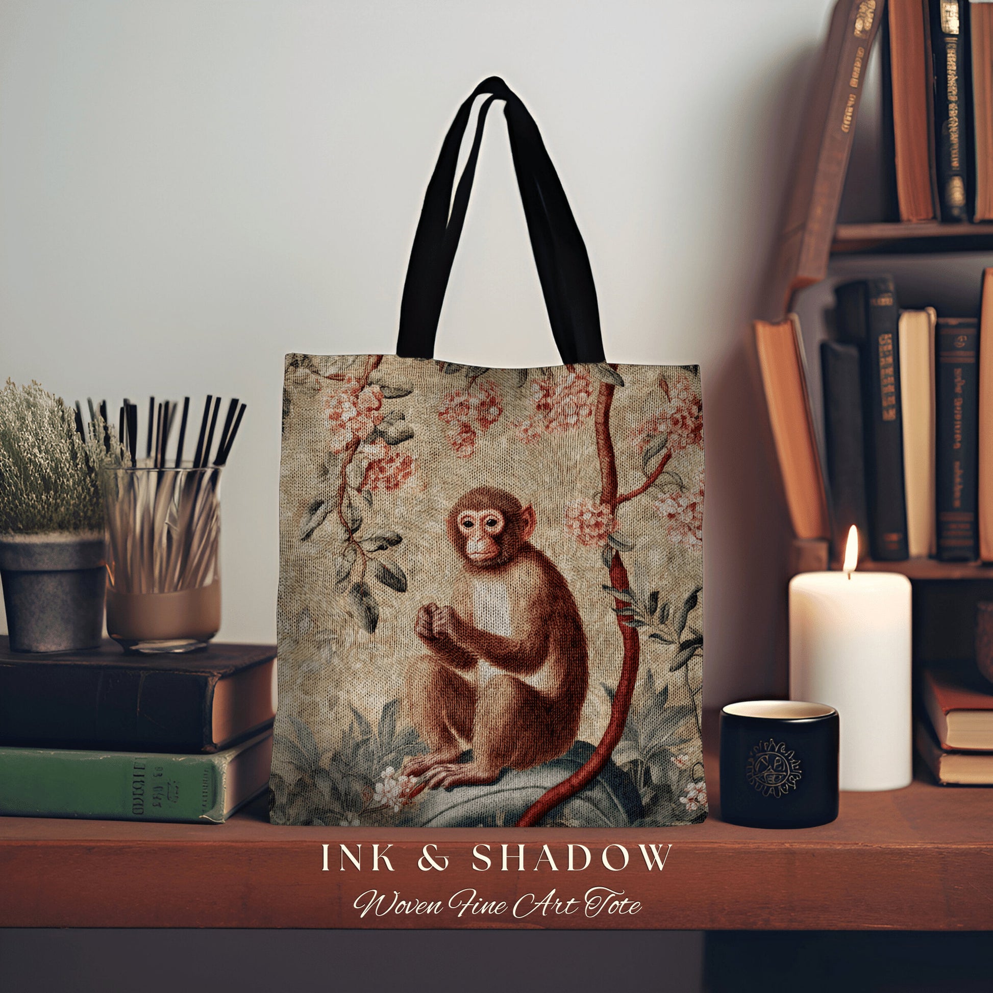 Victorian Gothic Monkey Tapestry Tote | William Morris Inspired Tote Bag Aesthetic Mystical Tapestry Bag Woven Victorian Fairycore Folklore