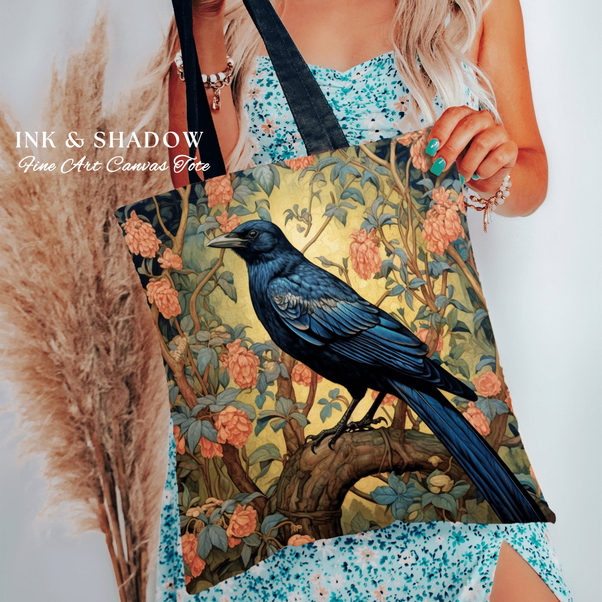 Crowcore Gothic Tote Bag | William Morris Inspired Raven Tote Bag Crow Core Satchel Maximalist Tapestry Tote Woven Witchy Fairy Aesthetic |