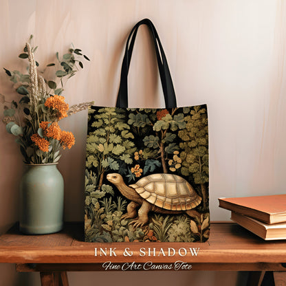 Gothic Botanical Woven Tote | William Morris Inspired Tote Bag Aesthetic Mystical Tapestry Bag Woven Victorian Fairycore Tortoise Satchel |