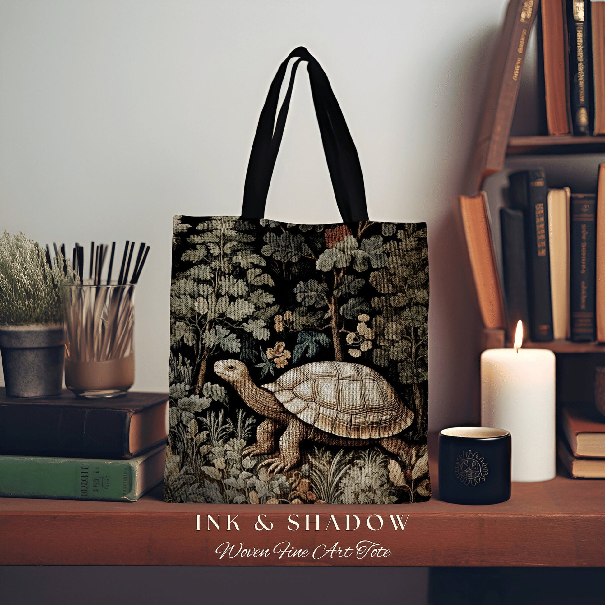 Gothic Botanical Woven Tote | William Morris Inspired Tote Bag Aesthetic Mystical Tapestry Bag Woven Victorian Fairycore Tortoise Satchel |