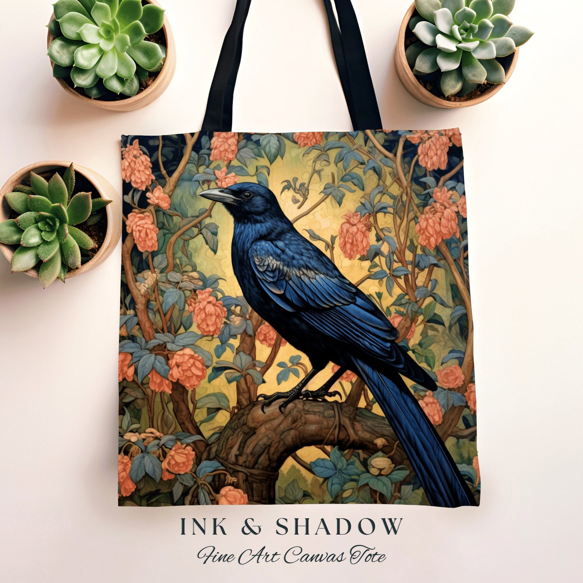 Crowcore Gothic Tote Bag | William Morris Inspired Raven Tote Bag Crow Core Satchel Maximalist Tapestry Tote Woven Witchy Fairy Aesthetic |