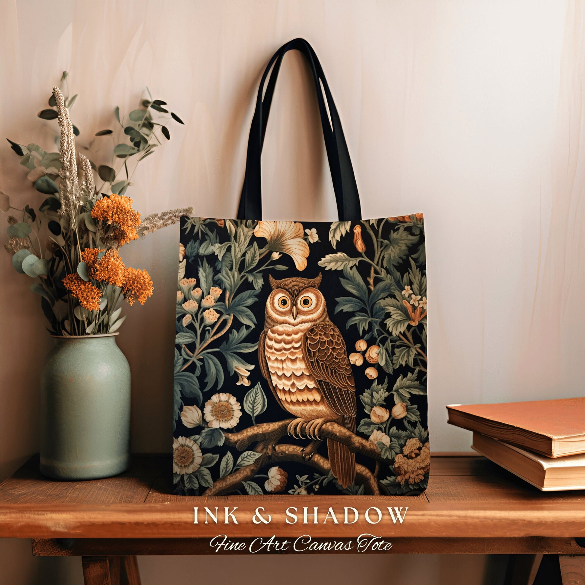 Woven Owl Tapestry Bag | William Morris Inspired Tote Bag Aesthetic Botanical Tapestry Tote Woven Victorian Fairy Core Owl Tote Whimsical |