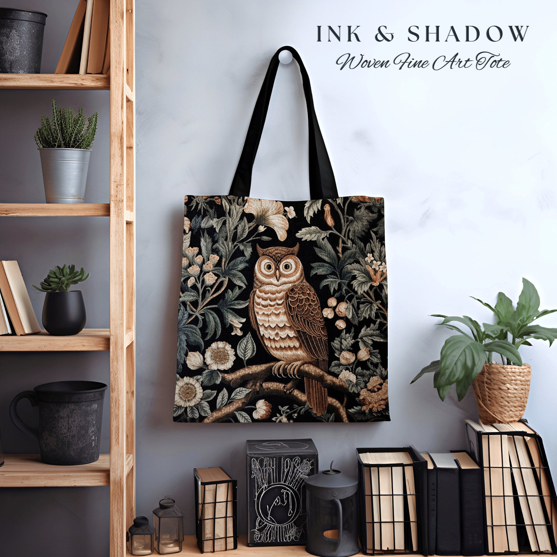 Woven Owl Tapestry Bag | William Morris Inspired Tote Bag Aesthetic Botanical Tapestry Tote Woven Victorian Fairy Core Owl Tote Whimsical |