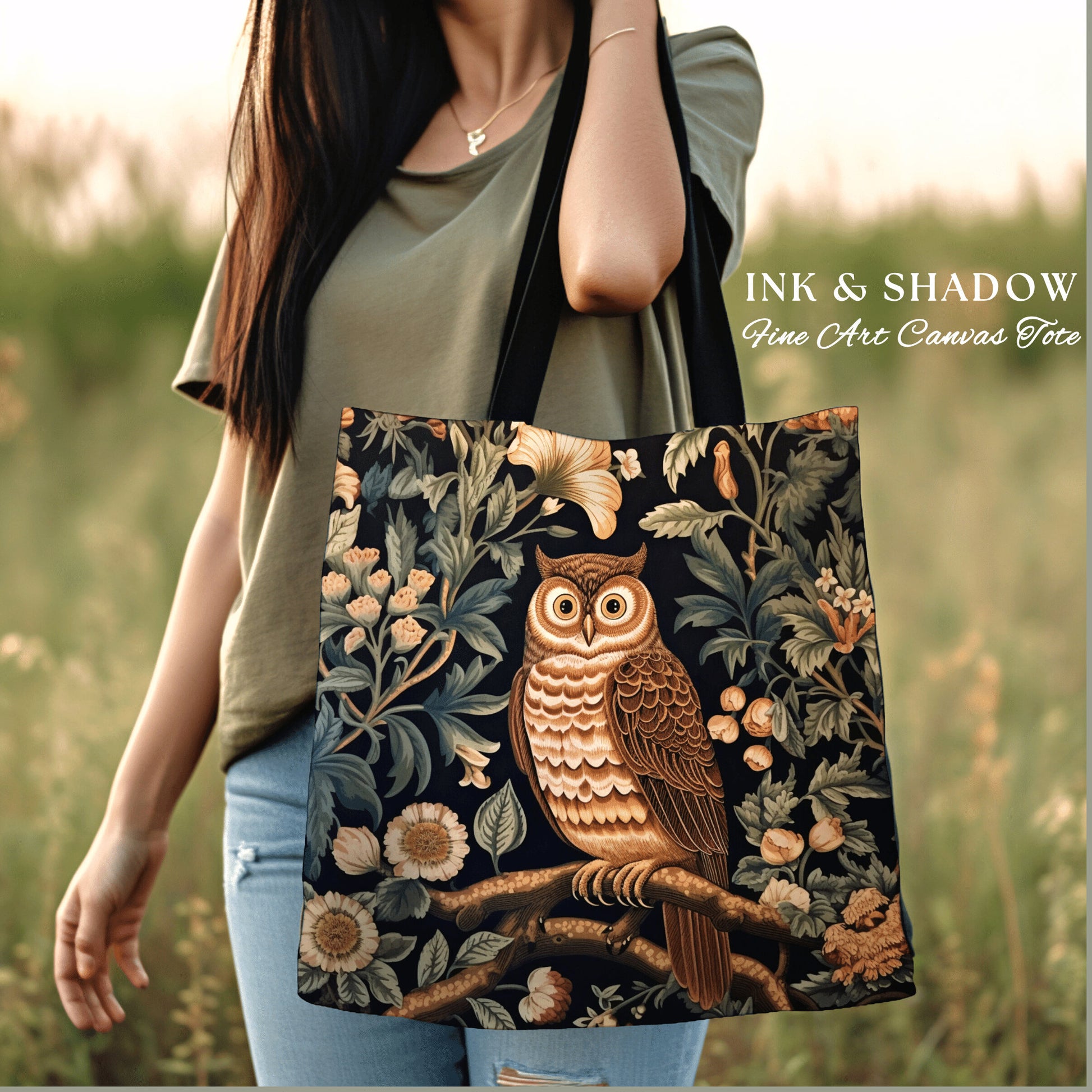 Woven Owl Tapestry Bag | William Morris Inspired Tote Bag Aesthetic Botanical Tapestry Tote Woven Victorian Fairy Core Owl Tote Whimsical |