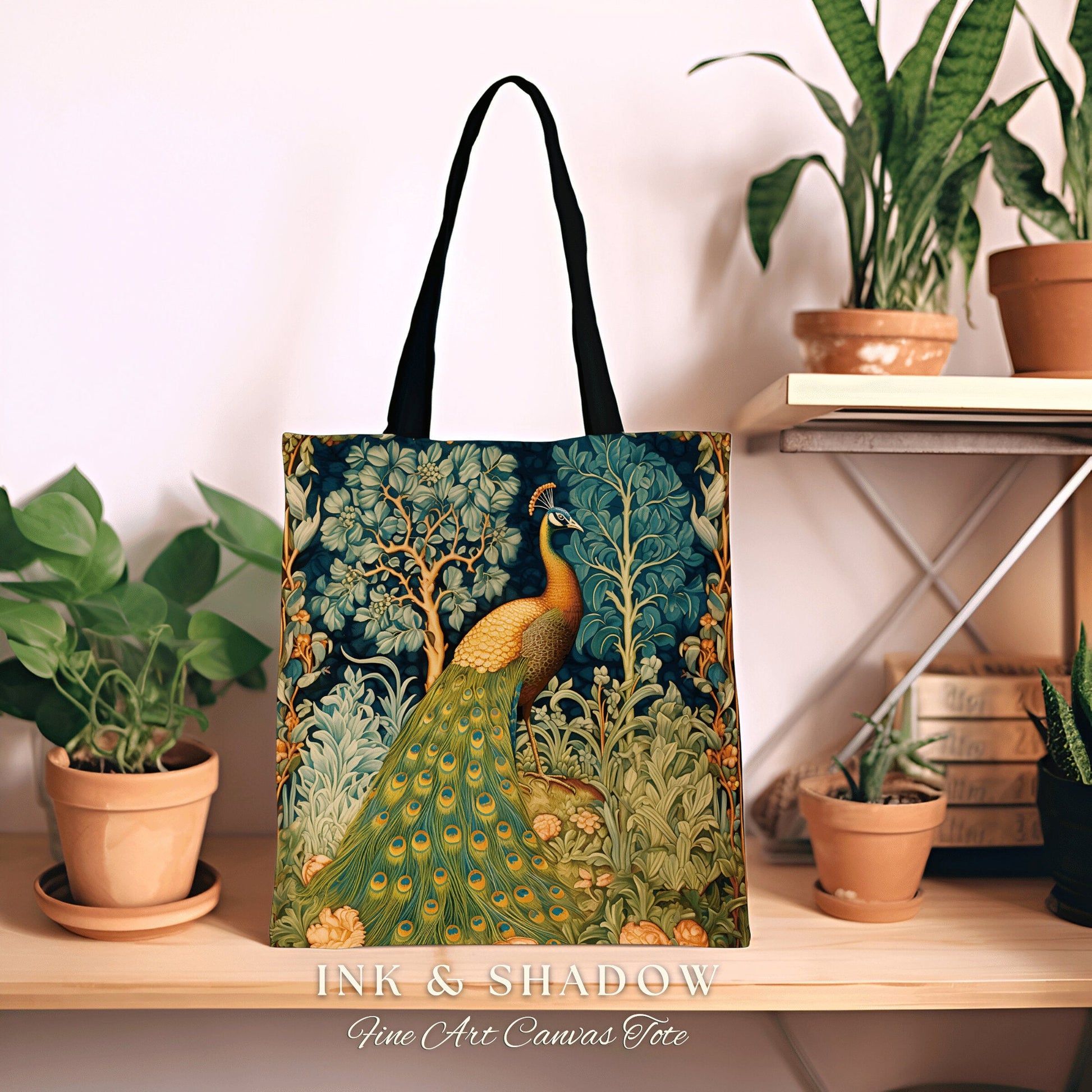 Medieval Peacock Whimsical Tote | William Morris Inspired Tote Bag Forestcore Satchel Maximalist Tapestry Tote Botanical Fairy Grunge Tote |