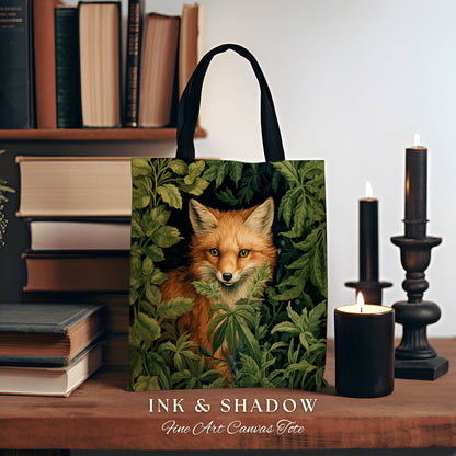 Fox Tote Dark Botanical | Dark Academia William Morris Inspired Tote Bag Aesthetic Medieval Tapestry Bag Woven Victorian Fairycore Fox Tote