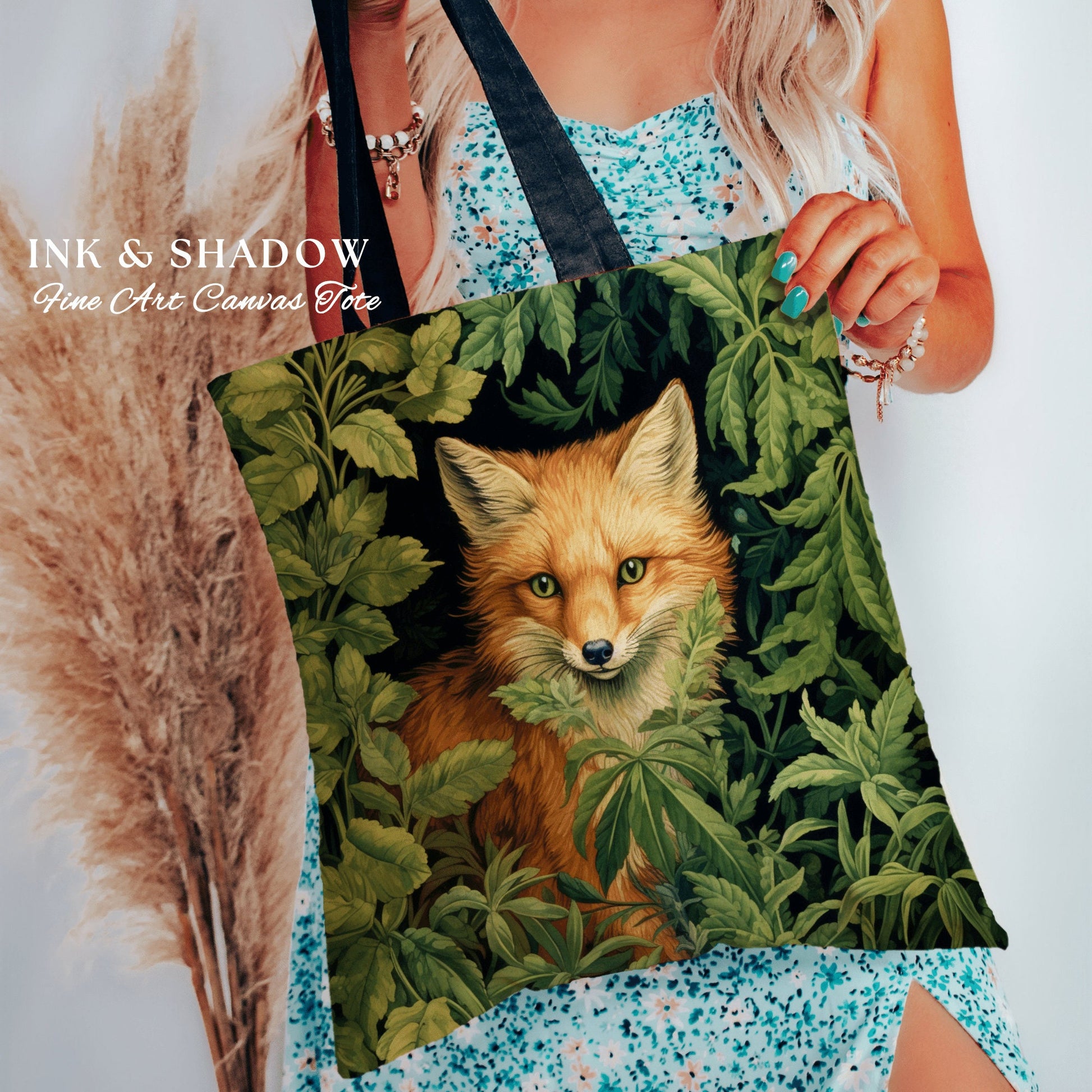 Fox Tote Dark Botanical | Dark Academia William Morris Inspired Tote Bag Aesthetic Medieval Tapestry Bag Woven Victorian Fairycore Fox Tote