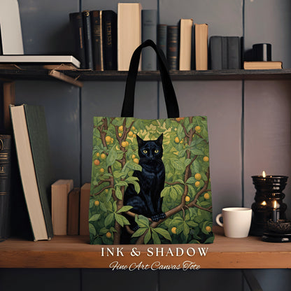 Gothic Everyday Bag Back Cat | Dark Academia William Morris Inspired Tote Bag Dark Academia Cat Lover Tapestry Bag Woven Victorian Cat Tote