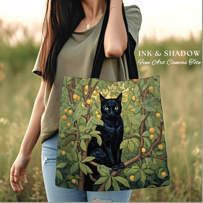 Gothic Everyday Bag Back Cat | Dark Academia William Morris Inspired Tote Bag Dark Academia Cat Lover Tapestry Bag Woven Victorian Cat Tote