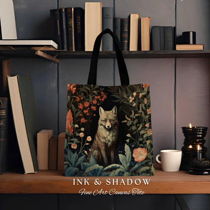 Medieval Fox Tote Bag Gothic | Dark Academia William Morris Inspired Tote Bag Aesthetic Medieval Woven Tapestry Bag Victorian Fox Tote Bag |