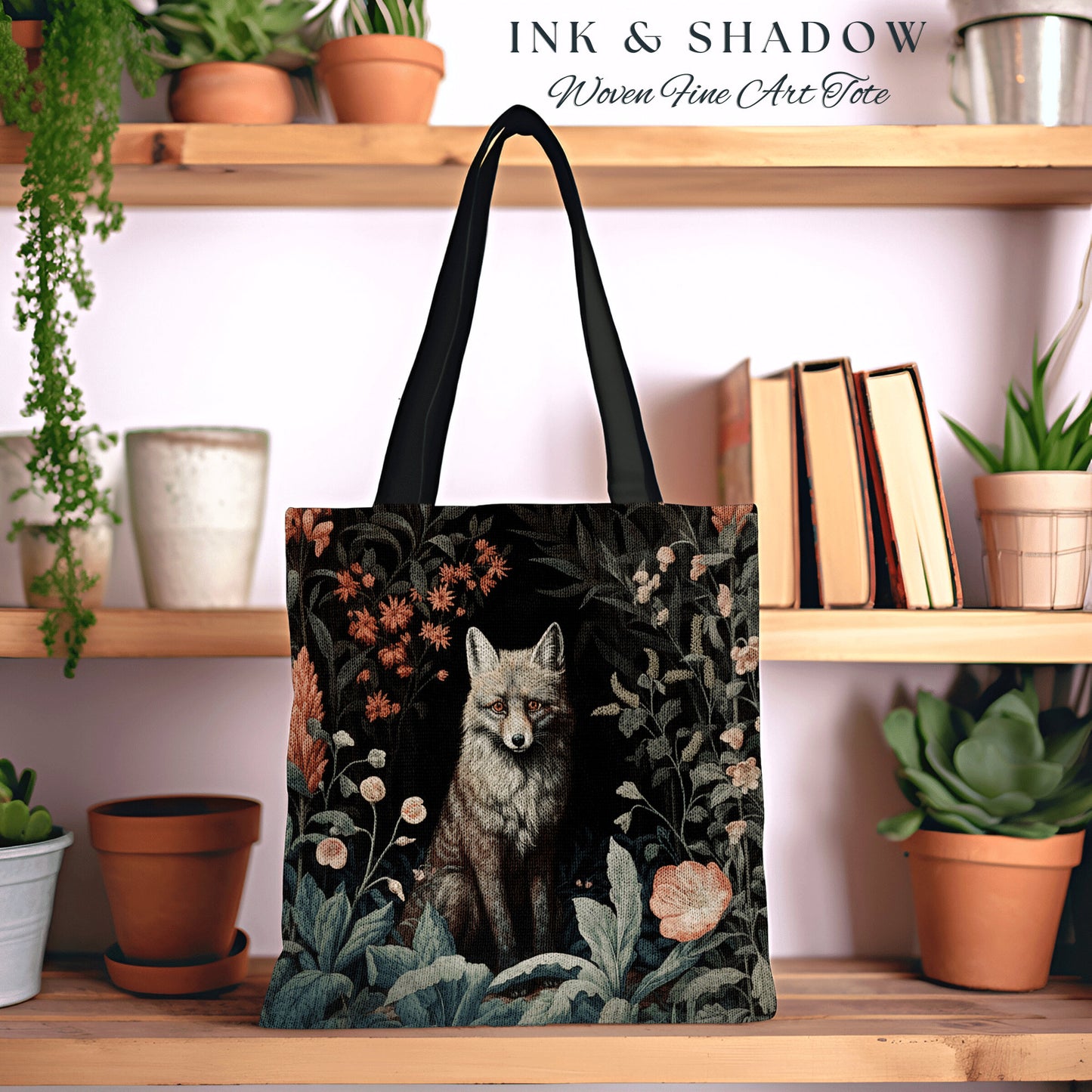 Medieval Fox Tote Bag Gothic | Dark Academia William Morris Inspired Tote Bag Aesthetic Medieval Woven Tapestry Bag Victorian Fox Tote Bag |