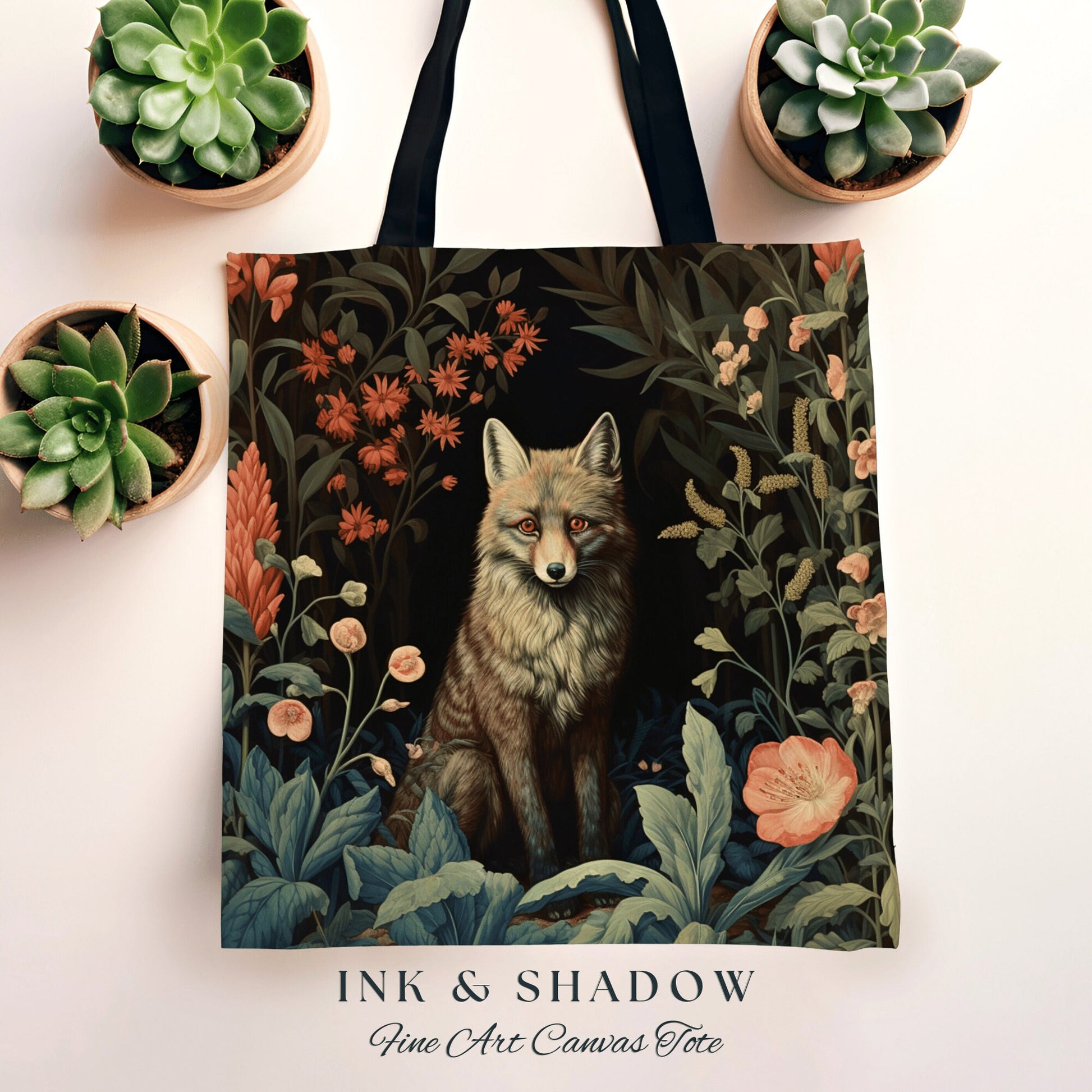 Medieval Fox Tote Bag Gothic | Dark Academia William Morris Inspired Tote Bag Aesthetic Medieval Woven Tapestry Bag Victorian Fox Tote Bag |