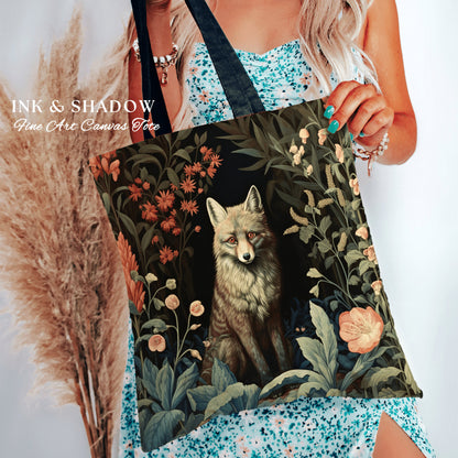 Medieval Fox Tote Bag Gothic | Dark Academia William Morris Inspired Tote Bag Aesthetic Medieval Woven Tapestry Bag Victorian Fox Tote Bag |