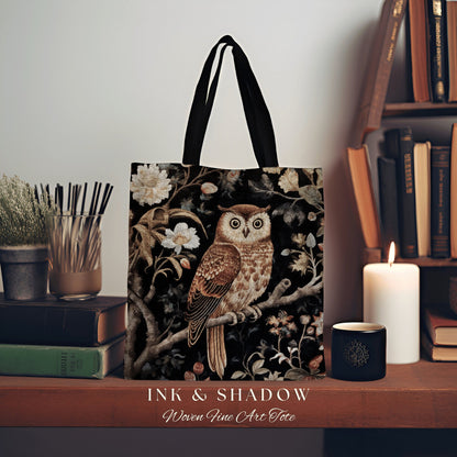 Folk Art Owl Tote Bag Forestcore | Whimsical William Morris Inspired Tote Bag Aesthetic Goth Tapestry Tote Woven Victorian Fairy Core Owl |