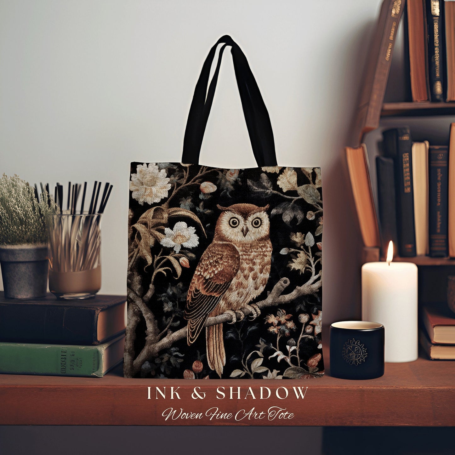 Folk Art Owl Tote Bag Forestcore Whimsical William Morris Inspired Tote Bag Aesthetic Goth Tapestry Tote Woven Victorian Fairy Core Owl Gift