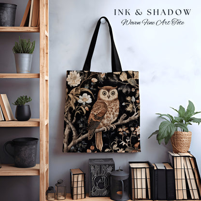 Folk Art Owl Tote Bag Forestcore | Whimsical William Morris Inspired Tote Bag Aesthetic Goth Tapestry Tote Woven Victorian Fairy Core Owl |