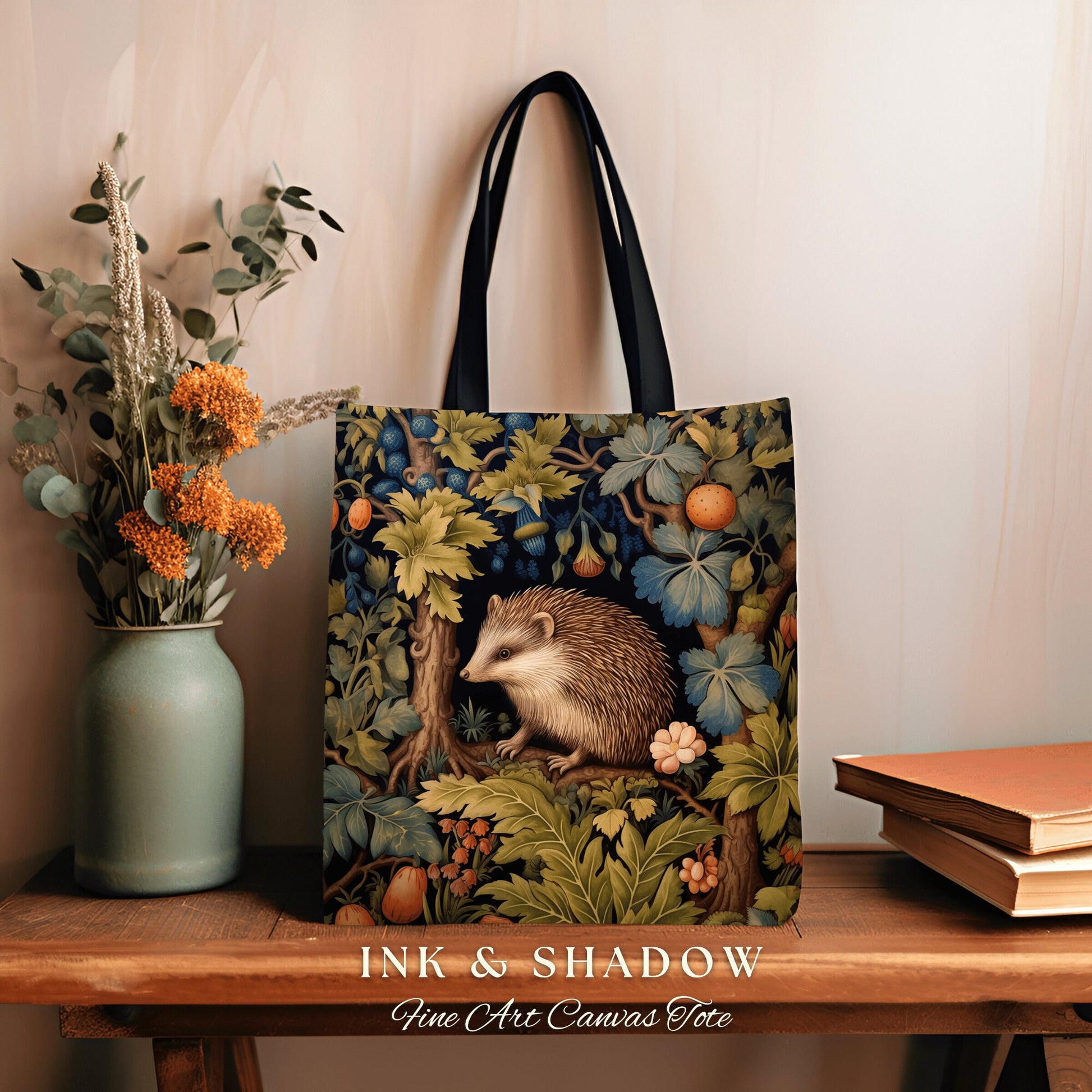 Woodland Hedgehog Tapestry Tote | Forestcore Bag William Morris Inspired Tote Bag Aesthetic Mystical Tapestry Bag Woven Victorian Gothic Bag