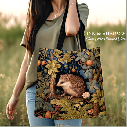 Woodland Hedgehog Tapestry Tote | Forestcore Bag William Morris Inspired Tote Bag Aesthetic Mystical Tapestry Bag Woven Victorian Gothic Bag