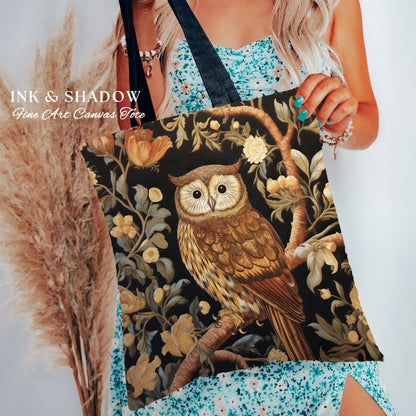 Bookish Owl Tote Bag | Whimsical William Morris Inspired Shoulderbag Aesthetic Gothic Tapestry Tote Woven Victorian Fairy Core Owl Gift |