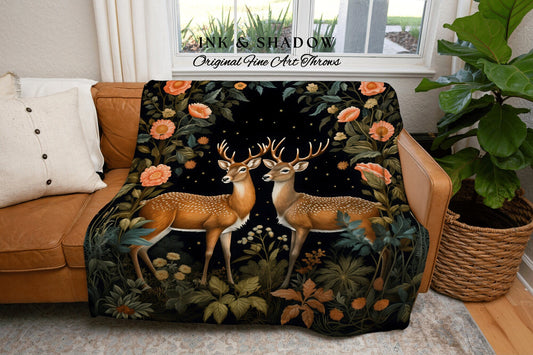 Woodland Creatures Throw Blanket | Folklore Aesthetic Tapestry Woven William Morris Decor Dark Cottagecore Gothic Fairycore Deer Witchy |