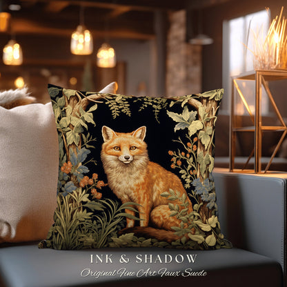 Morris Fox Woven Throw Pillow | Dark Academia William Morris Inspired Pillow Aesthetic Medieval Woven Pillow Victorian Gothic Fox Home Decor