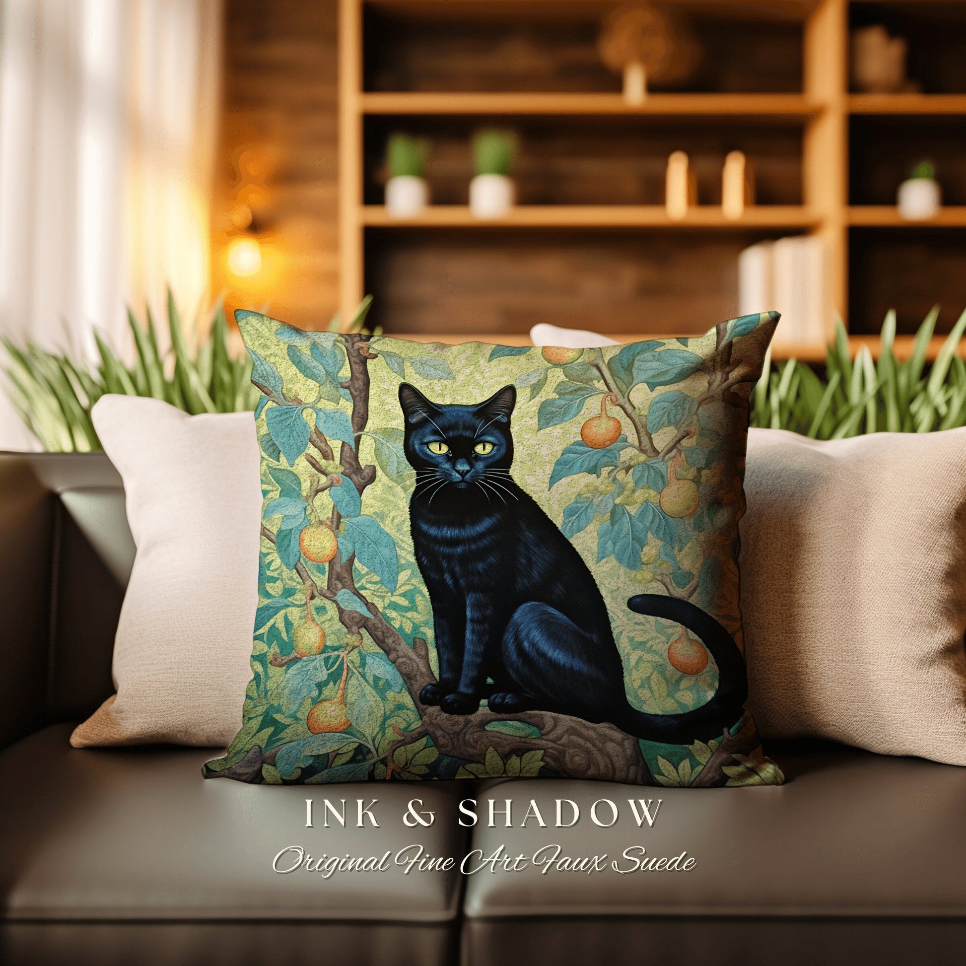 Back Cat Woven Pillow Gothic | Dark Academia William Morris Inspired Decor Dark Academia Cat Person Gift Tapestry Bag Woven Victorian Cat |