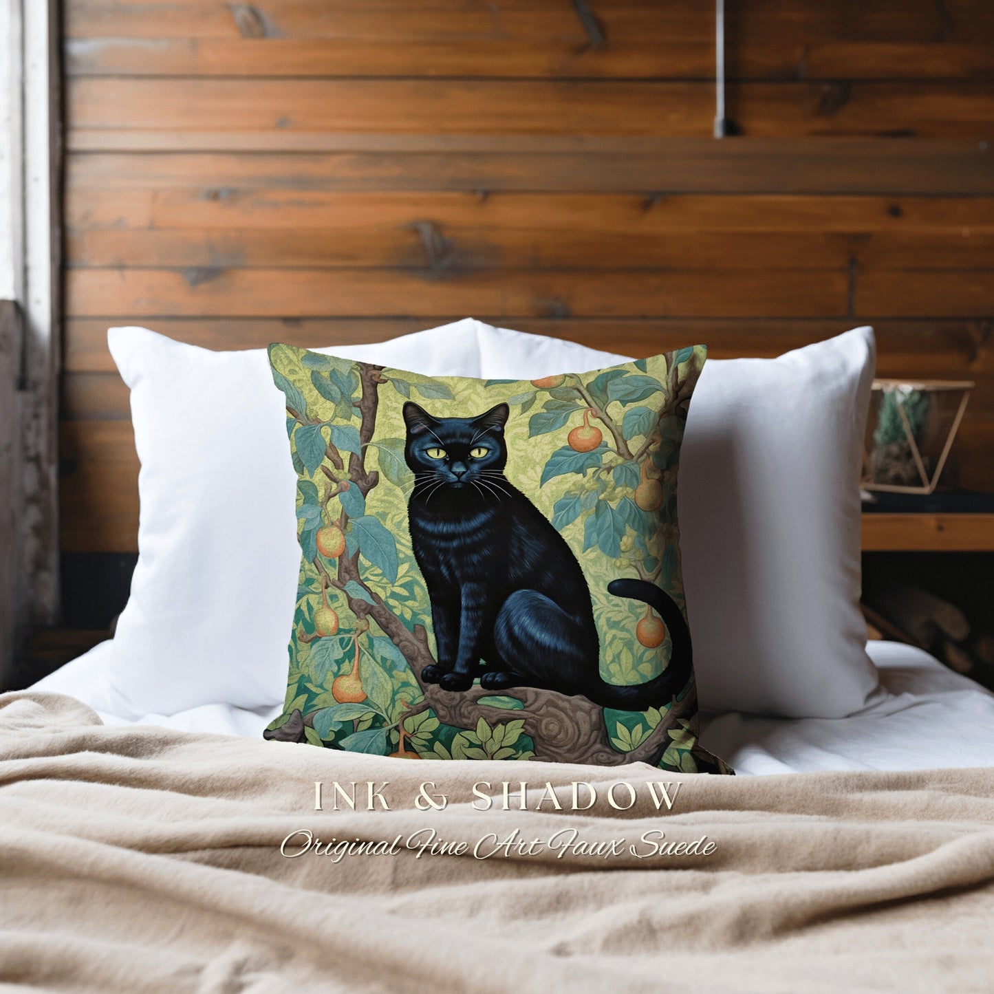 Back Cat Woven Pillow Gothic | Dark Academia William Morris Inspired Decor Dark Academia Cat Person Gift Tapestry Bag Woven Victorian Cat |