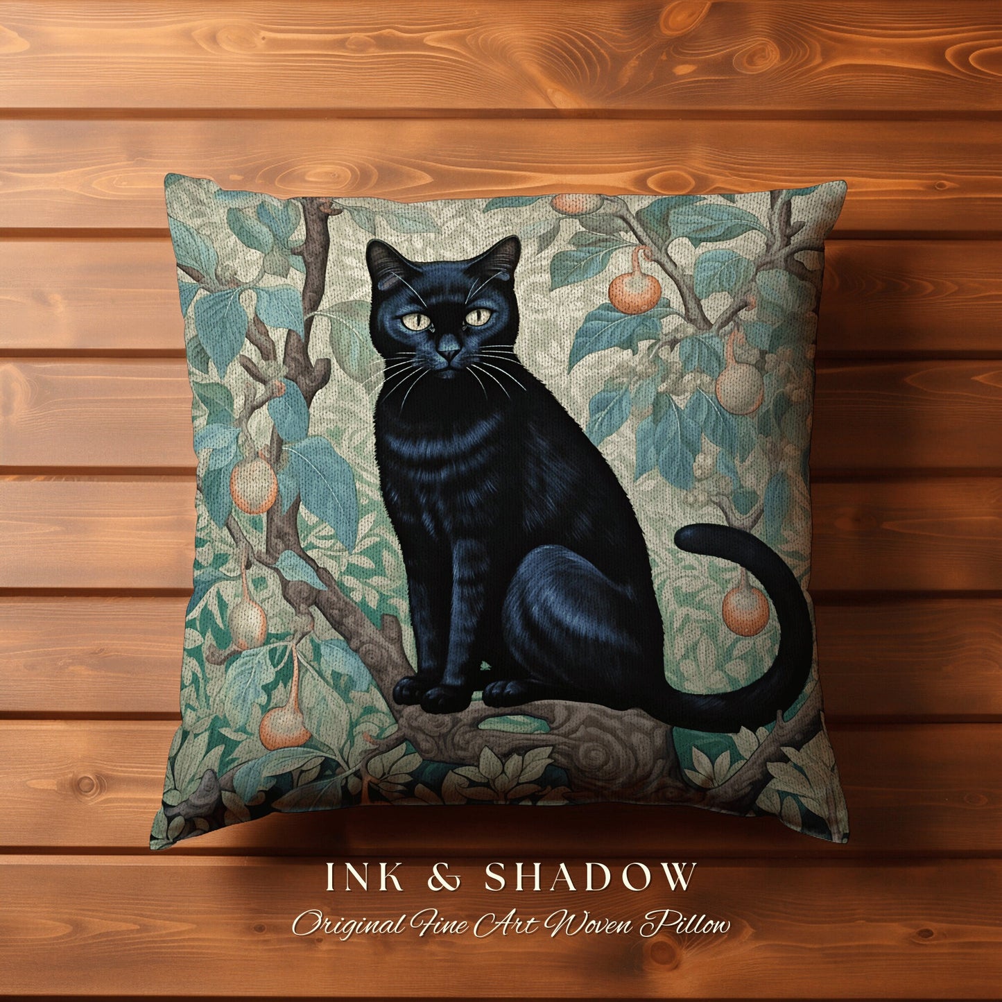 Back Cat Woven Pillow Gothic | Dark Academia William Morris Inspired Decor Dark Academia Cat Person Gift Tapestry Bag Woven Victorian Cat |