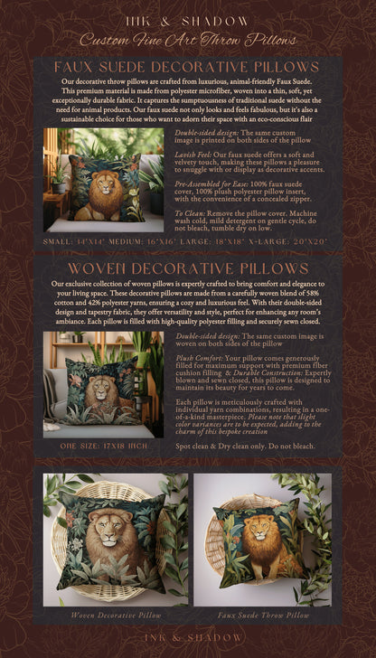 Lion Pillow Dark Botanical Decor | Jungle Aesthetic William Morris Inspired Lion Pillow Aesthetic Medieval Woven Pillow Victorian Gothic |