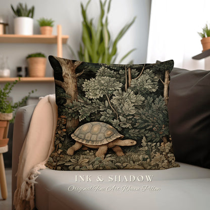 Olive Green Botanical Pillow Woven | Mushroomcore Pillow William Morris Inspired Boho Decor Crowcore Pillow Fairy Aesthetic Pillow Woodland