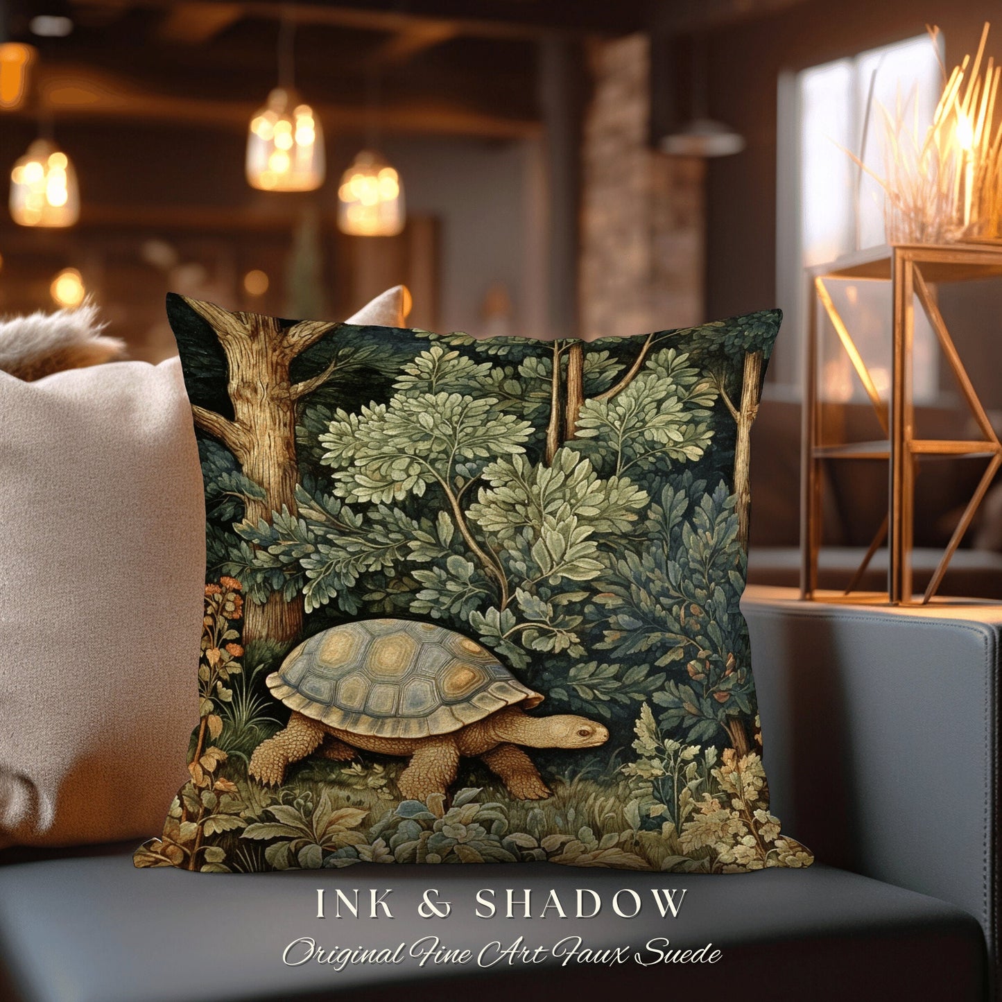 Olive Green Botanical Pillow Woven | Mushroomcore Pillow William Morris Inspired Boho Decor Crowcore Pillow Fairy Aesthetic Pillow Woodland