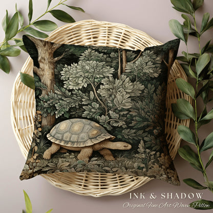 Olive Green Botanical Pillow Woven | Mushroomcore Pillow William Morris Inspired Boho Decor Crowcore Pillow Fairy Aesthetic Pillow Woodland