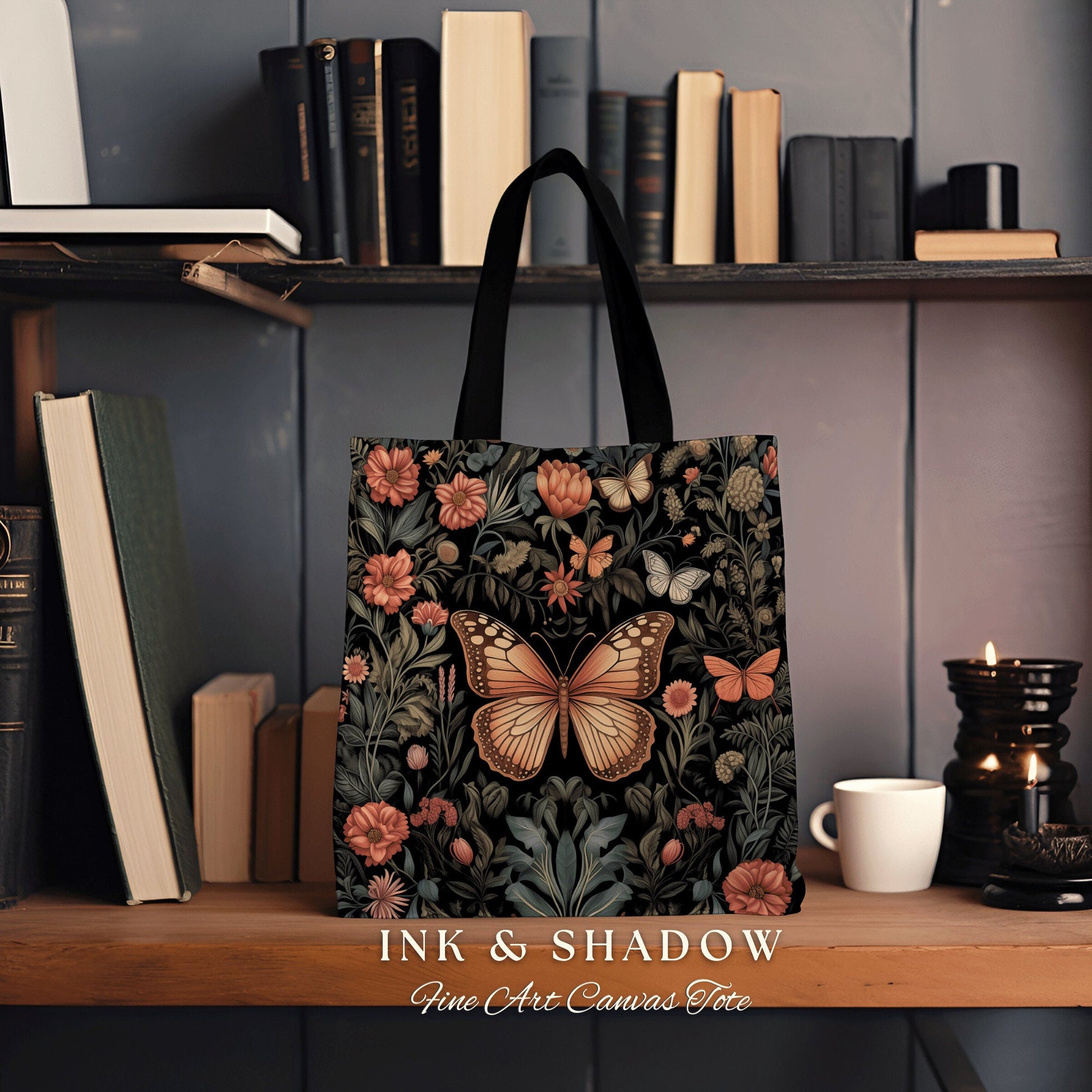Grunge Fairycore Butterfly Shoulder Bag Cottagecore Gift for Butterfly Lover Dark Academia Floral Satchel Whimsigoth Aesthetic Tapestry Tote