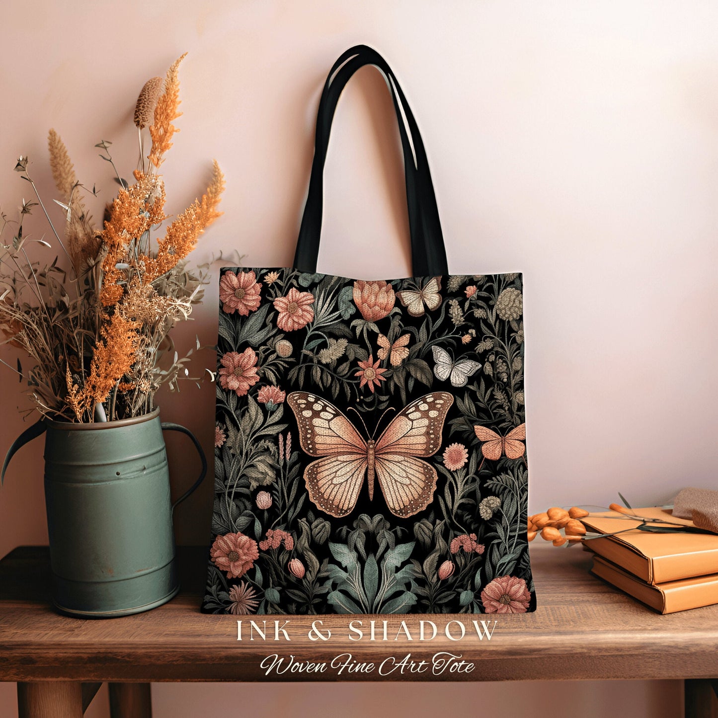 Grunge Fairycore Butterfly Shoulder Bag Cottagecore Gift for Butterfly Lover Dark Academia Floral Satchel Whimsigoth Aesthetic Tapestry Tote