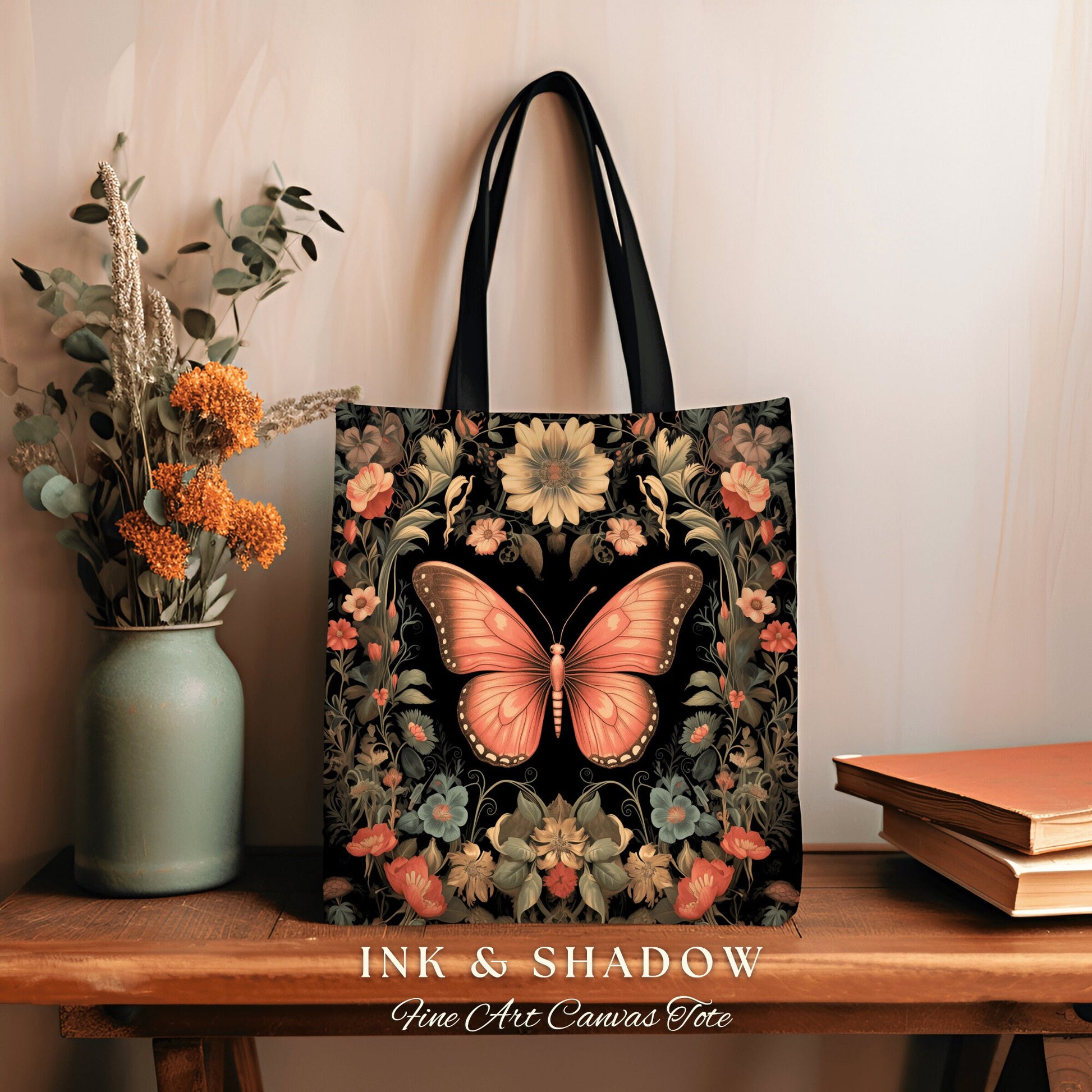 Fairy Grunge Butterfly Tote Bag Cottagecore Gift for Butterfly Lover Dark Academia Floral Satchel Witchy Fairycore Aesthetic Tapestry Bag