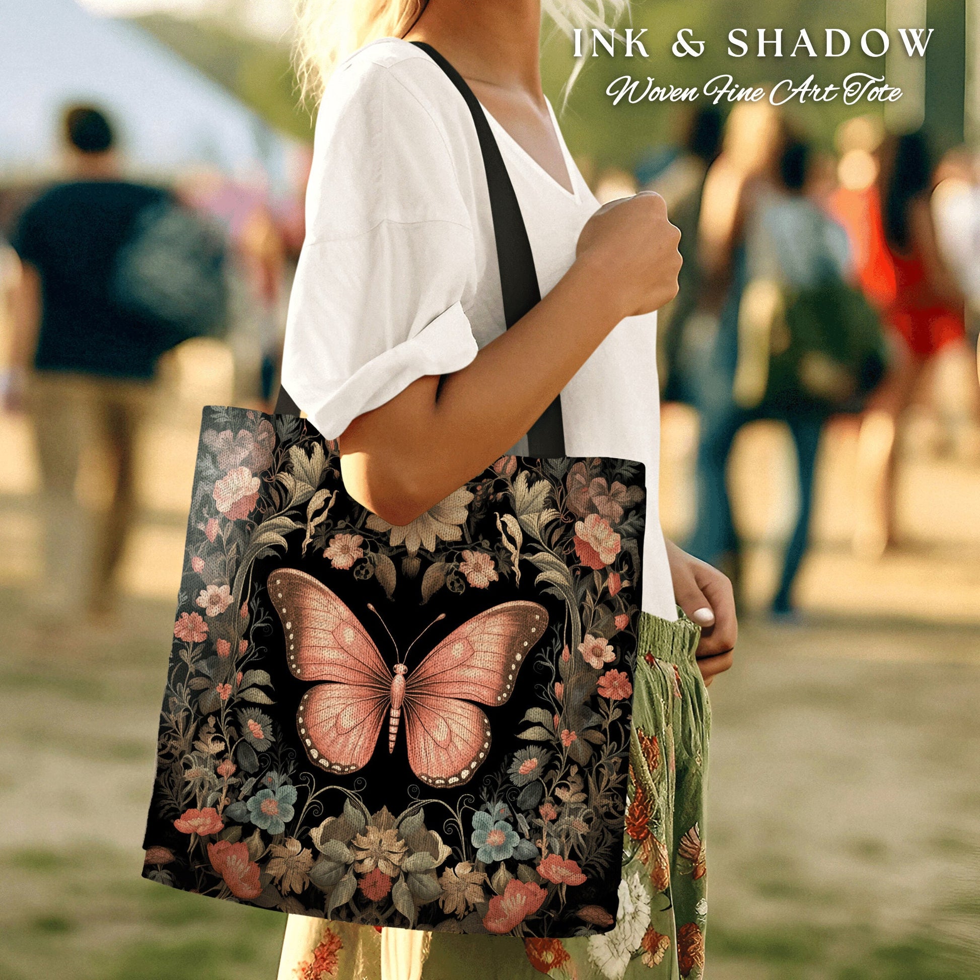 Fairy Grunge Butterfly Tote Bag Cottagecore Gift for Butterfly Lover Dark Academia Floral Satchel Witchy Fairycore Aesthetic Tapestry Bag