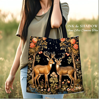 Fairycore Everyday Tote Bag | Folklore Aesthetic Shoulderbag Woven William Morris Bag Dark Fairy Core Gothic Botanical Deer Eclectic Style